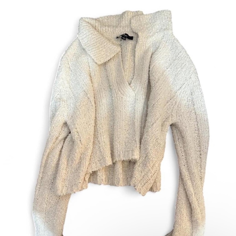 Ivory Long Sleeve Collared Cropped Sweater Top